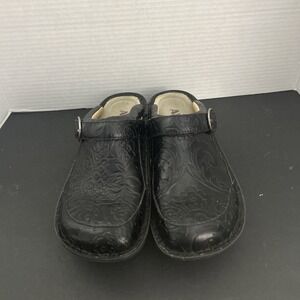 Alegria Seville Clogs Nappa Leather Shoes Slip On Floral Embossed Black Size 38